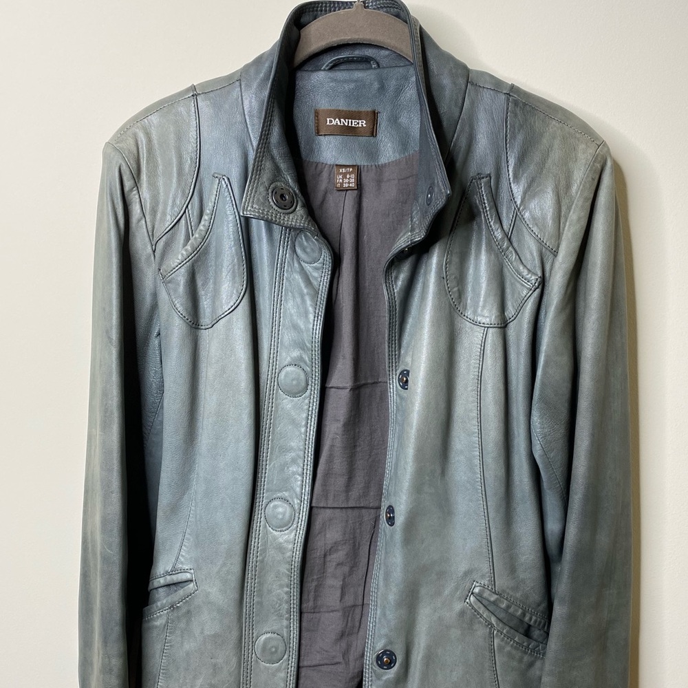Worn Grey Leather Coat